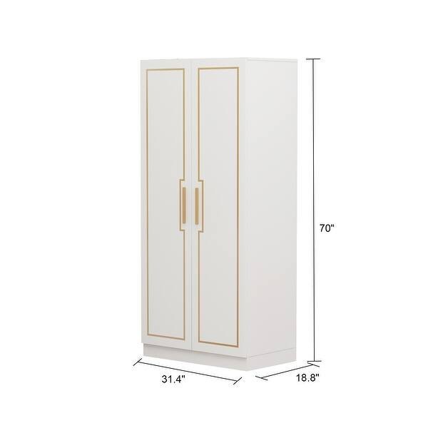 70" Timechee Wardrobe Armoires Armoire with Hanging Rod Glam Gold Bed